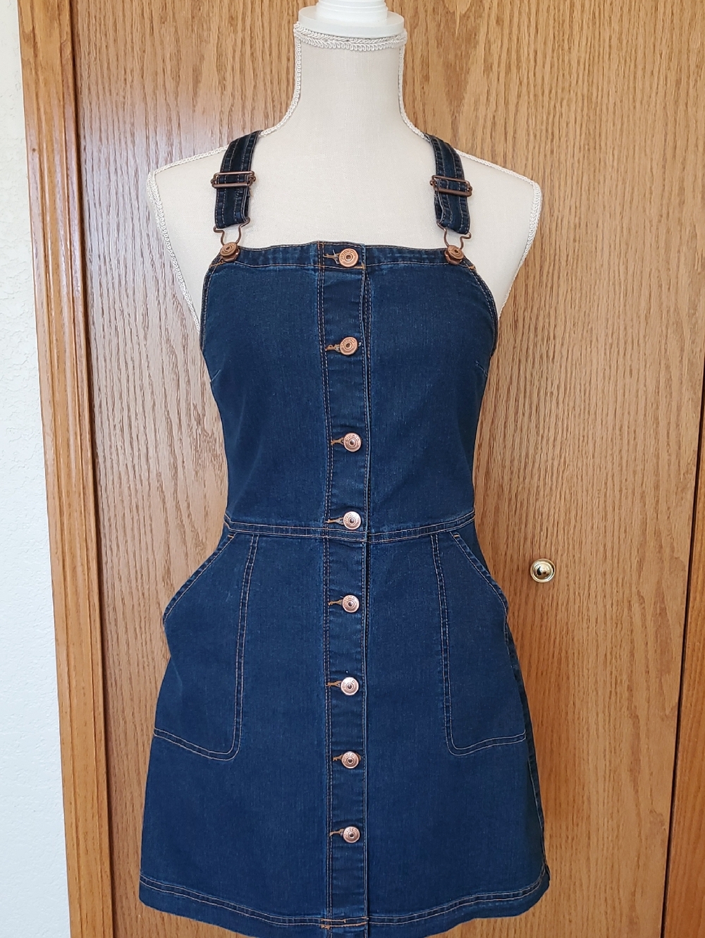 H&M Dark Blue Denim Pinafore Dress